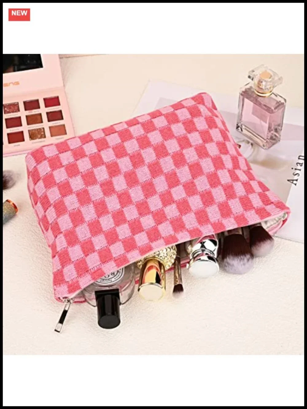 Checkered Canvas Cosmetic Bag Set - 2 Pack Travel Makeup Organizer Waterproof